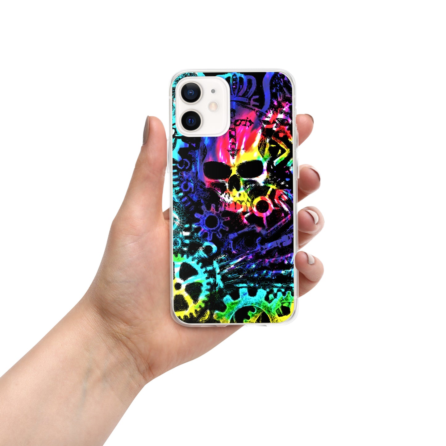 Rainbow Tie Dye Steampunk Skull iPhone Case