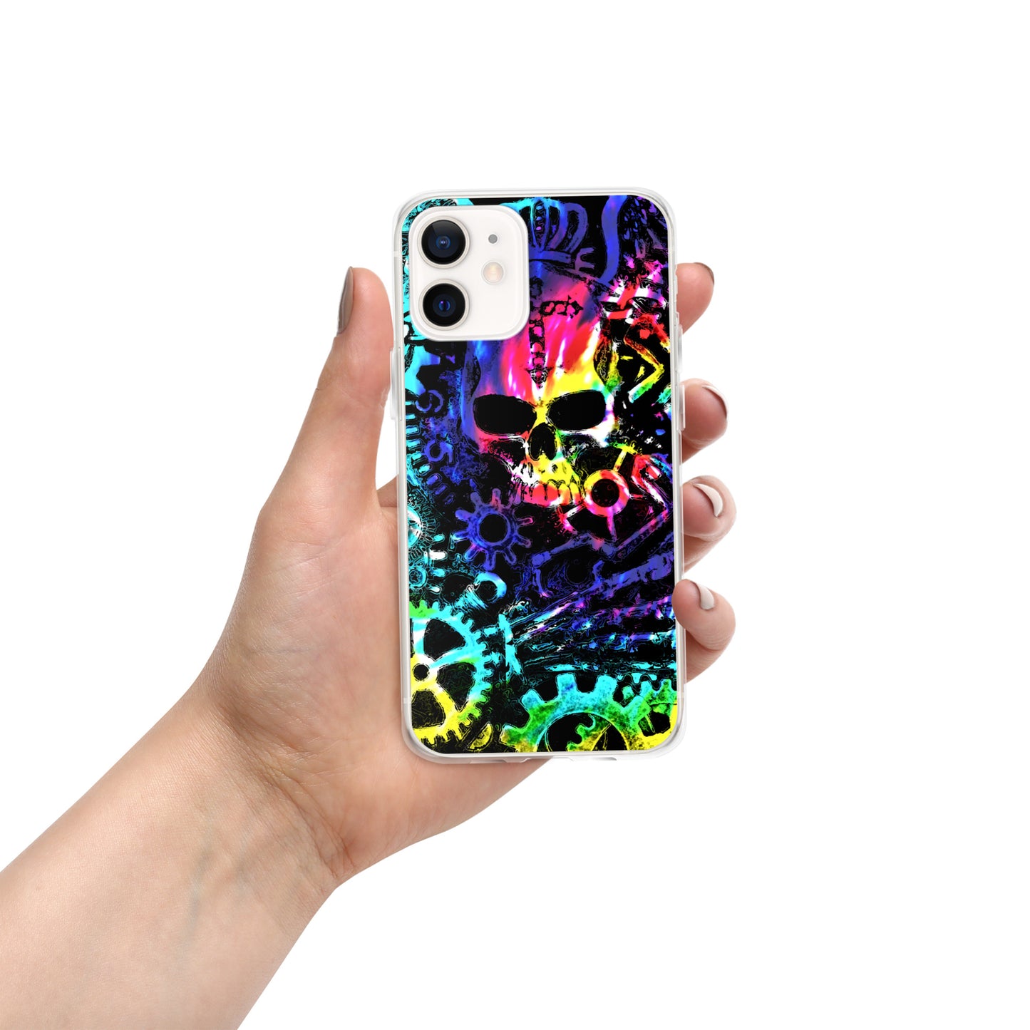 Rainbow Tie Dye Steampunk Skull iPhone Case