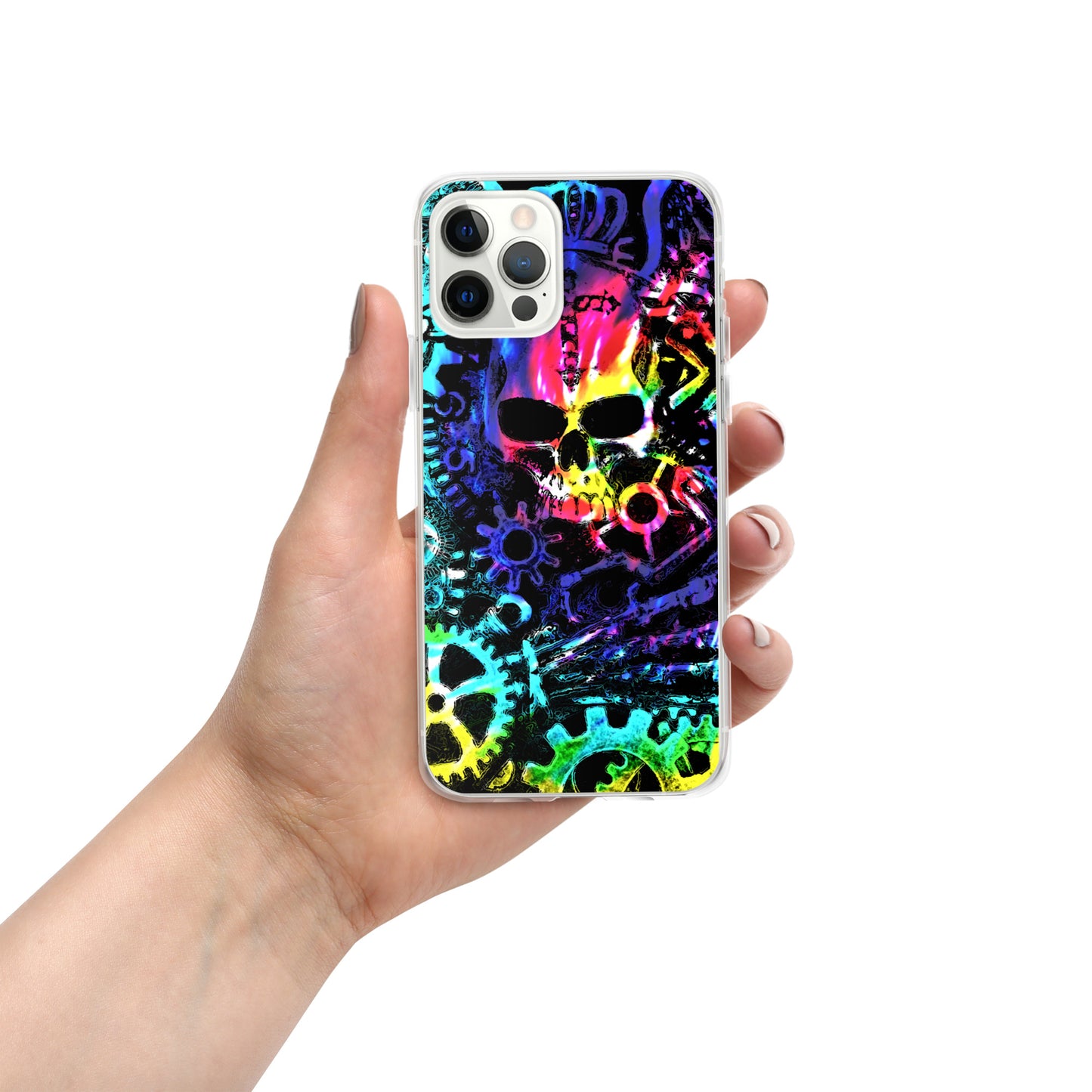 Rainbow Tie Dye Steampunk Skull iPhone Case