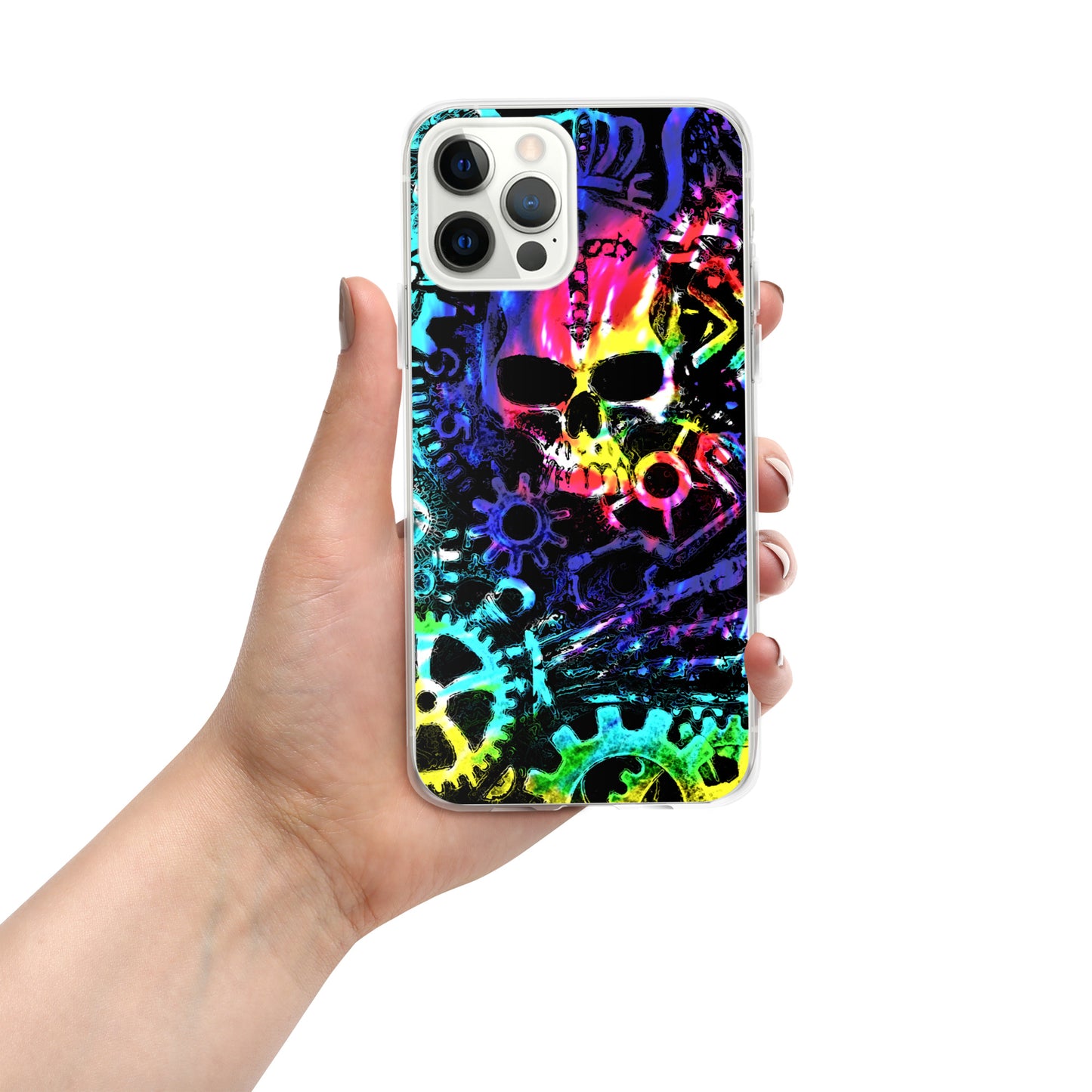 Rainbow Tie Dye Steampunk Skull iPhone Case