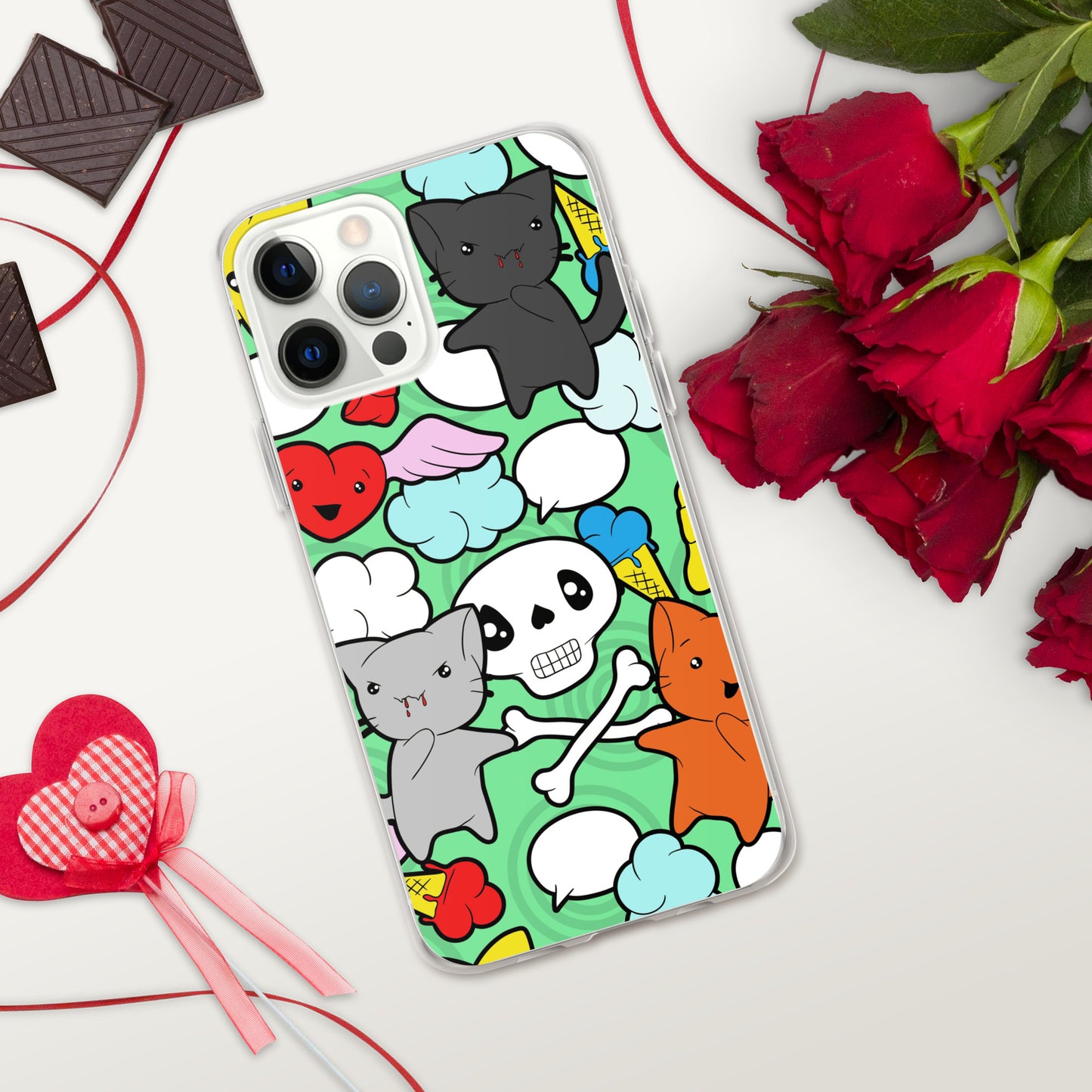 Kawaii Kitties and Skulls iPhone Case