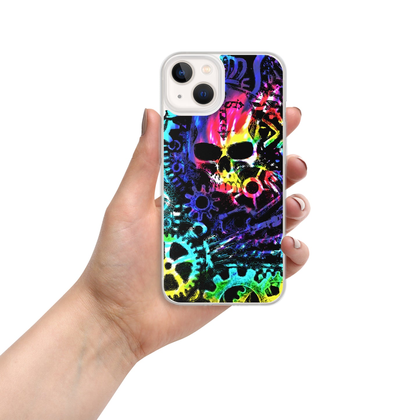 Rainbow Tie Dye Steampunk Skull iPhone Case