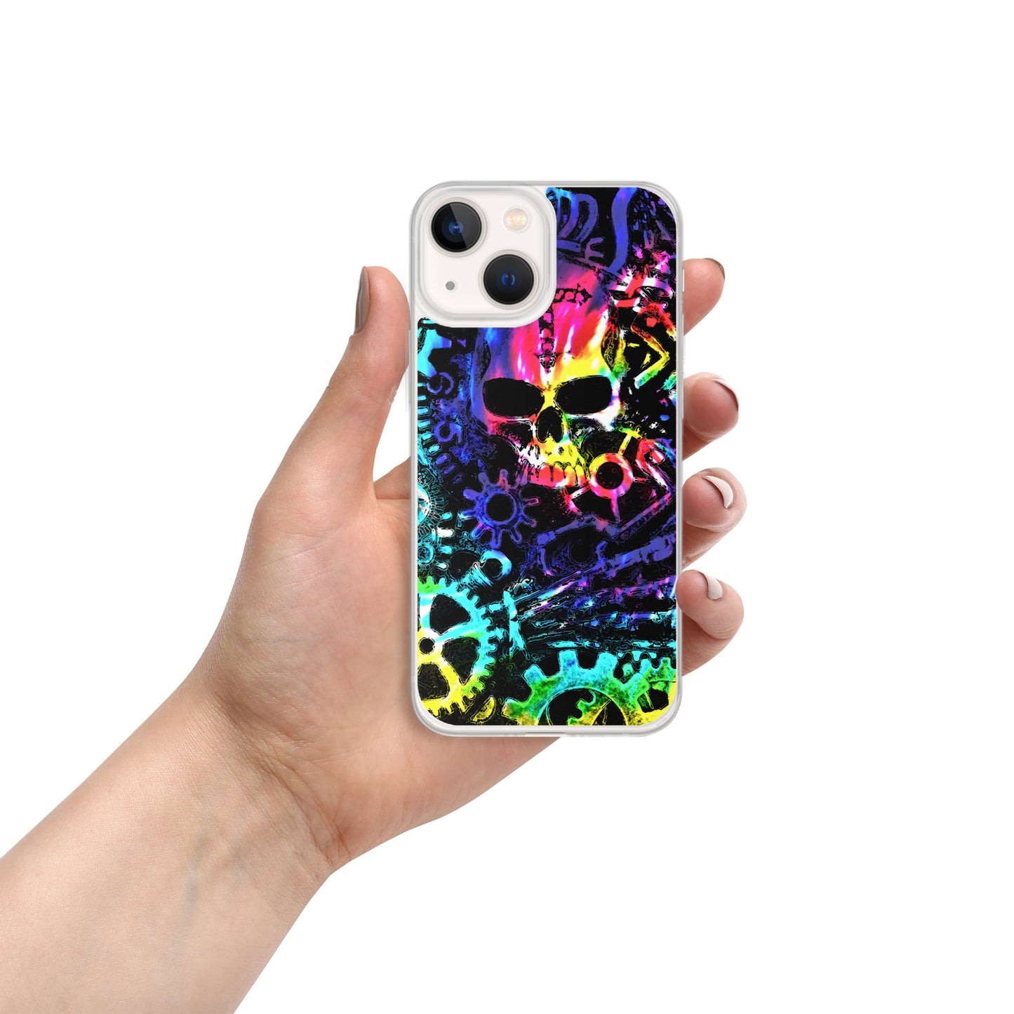 Rainbow Tie Dye Steampunk Skull iPhone Case