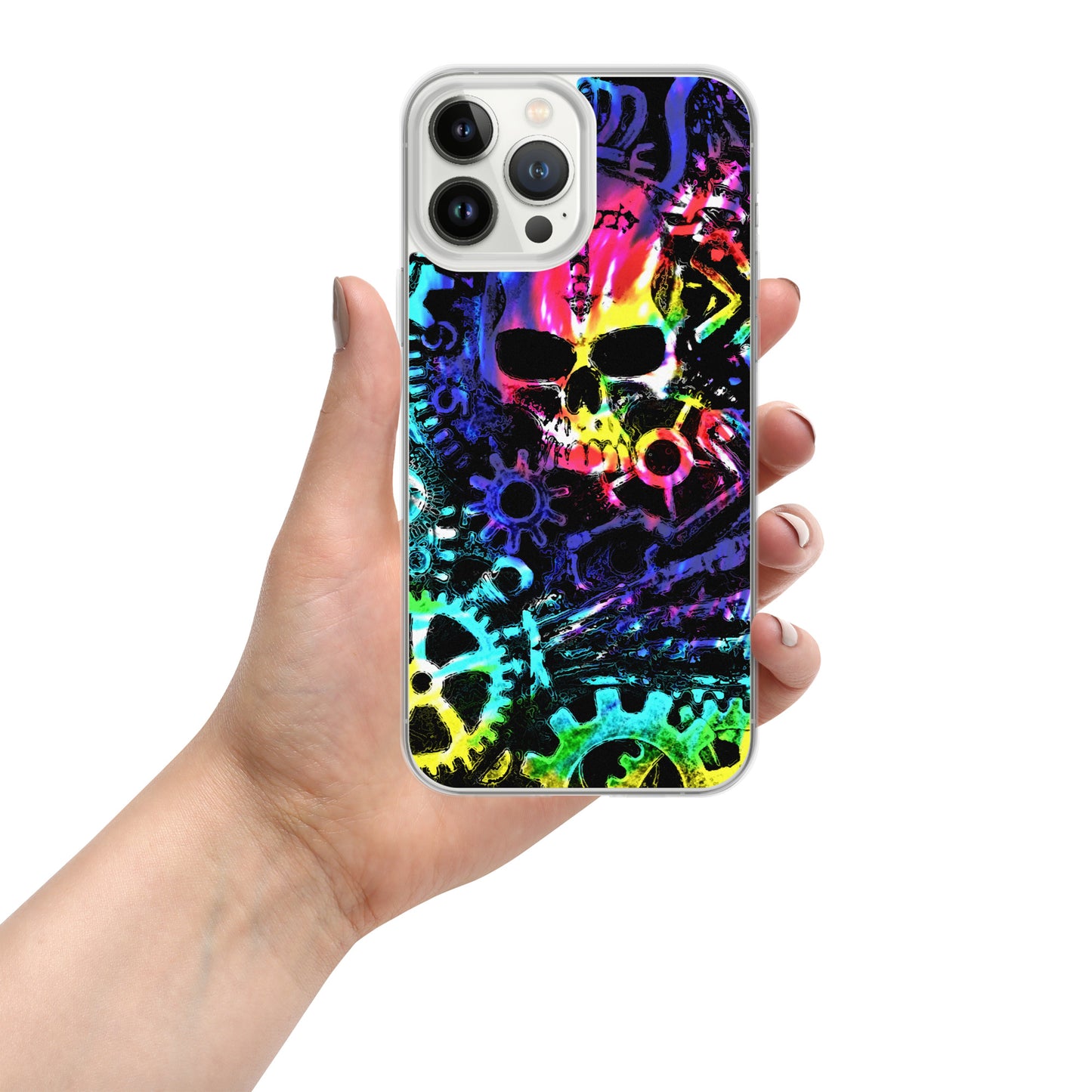 Rainbow Tie Dye Steampunk Skull iPhone Case