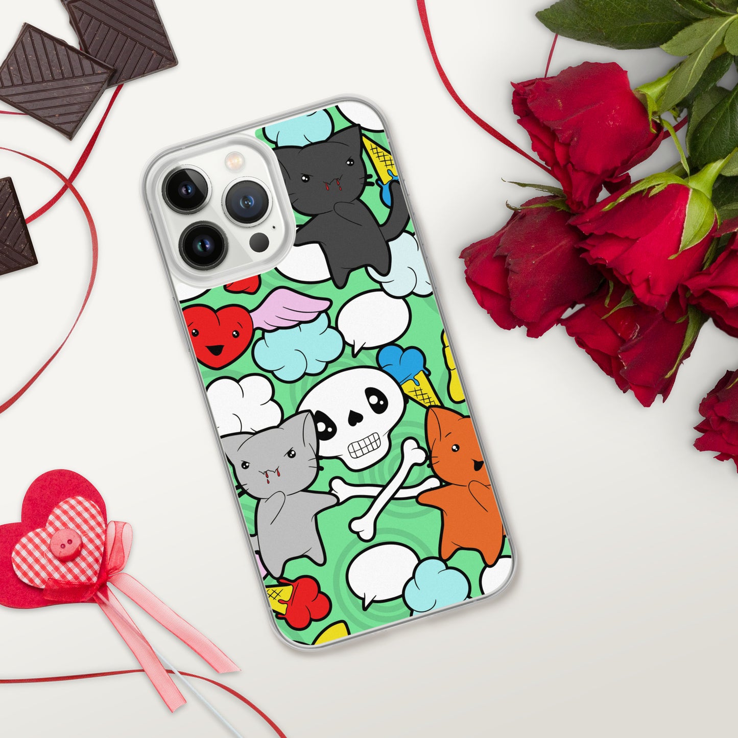 Kawaii Kitties and Skulls iPhone Case