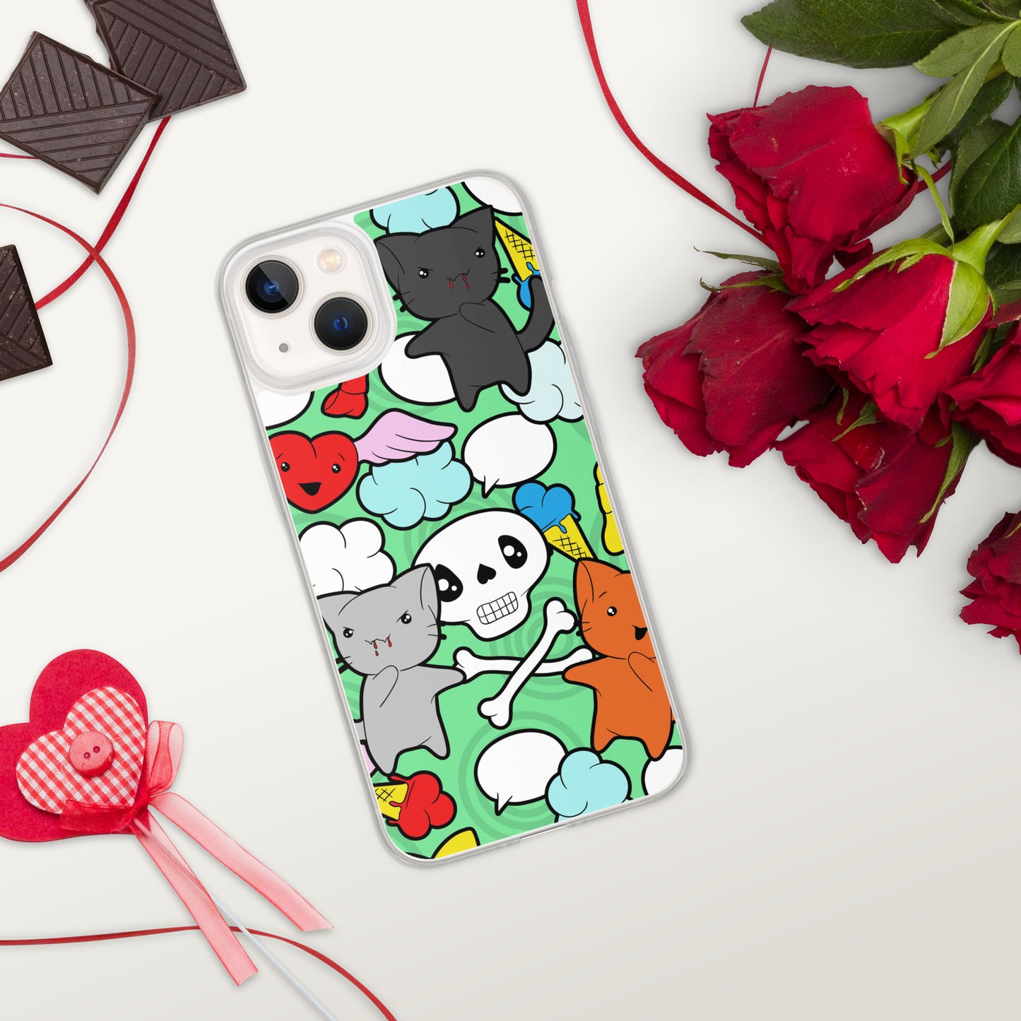 Kawaii Kitties and Skulls iPhone Case