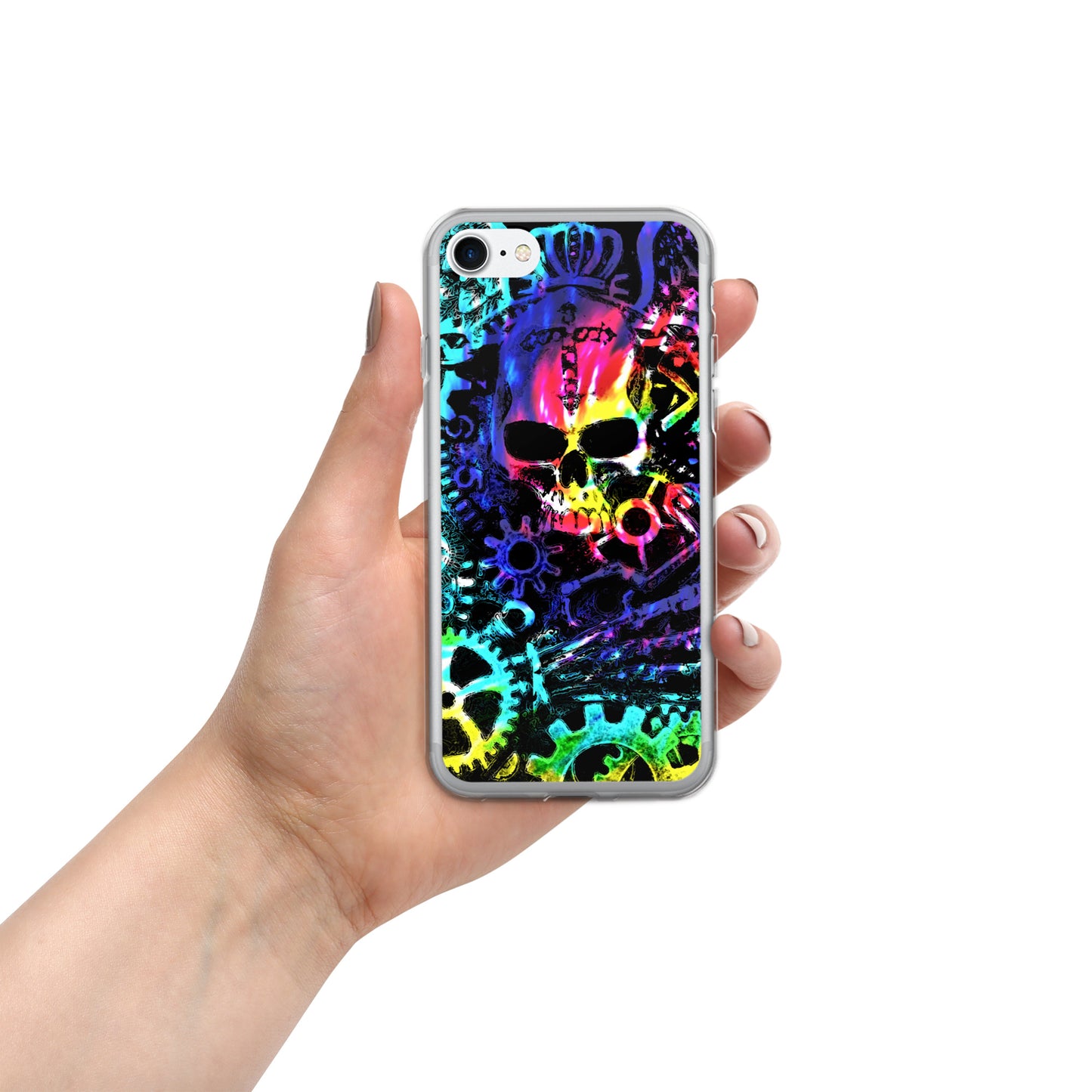 Rainbow Tie Dye Steampunk Skull iPhone Case