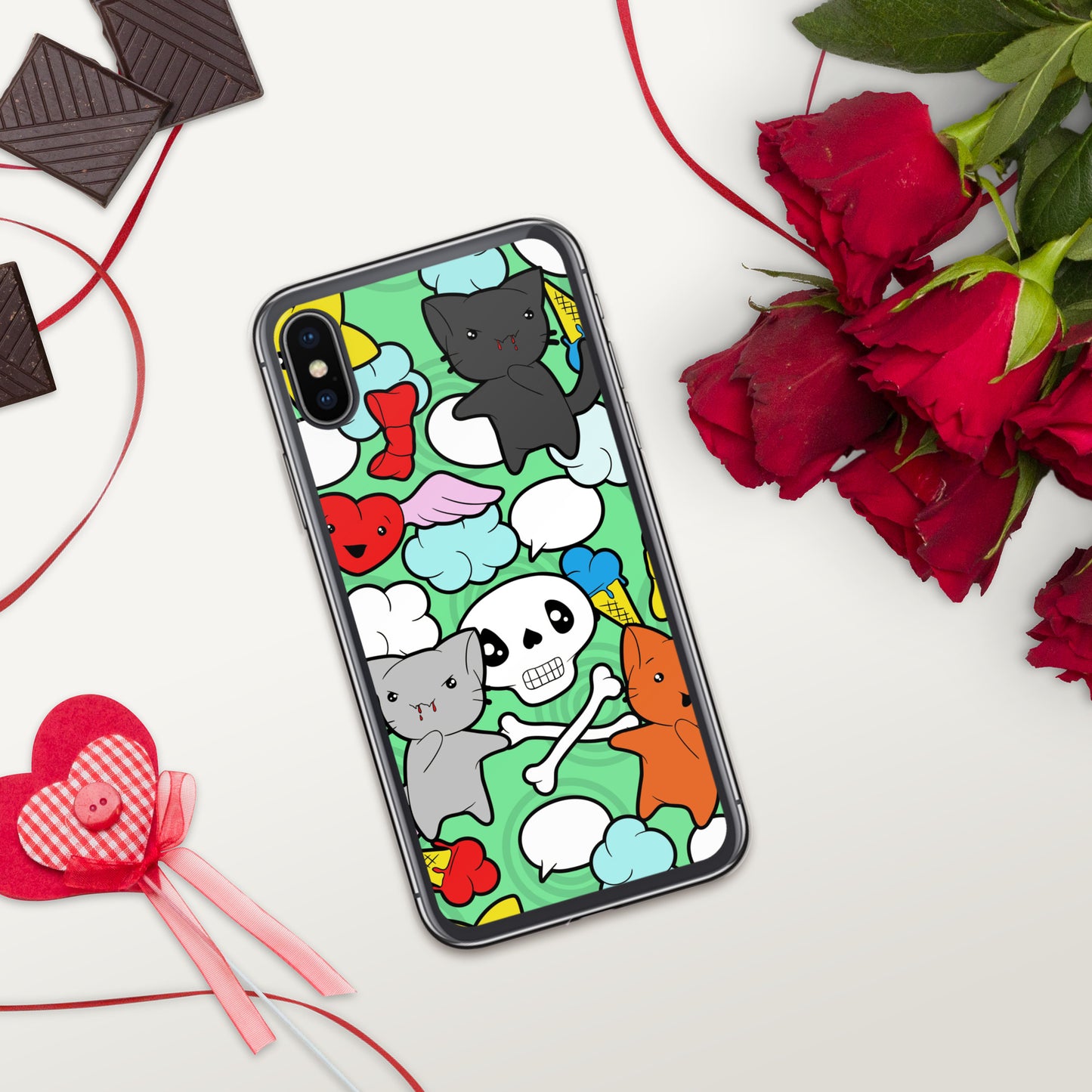 Kawaii Kitties and Skulls iPhone Case