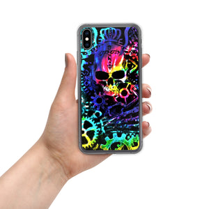 Rainbow Tie Dye Steampunk Skull iPhone Case