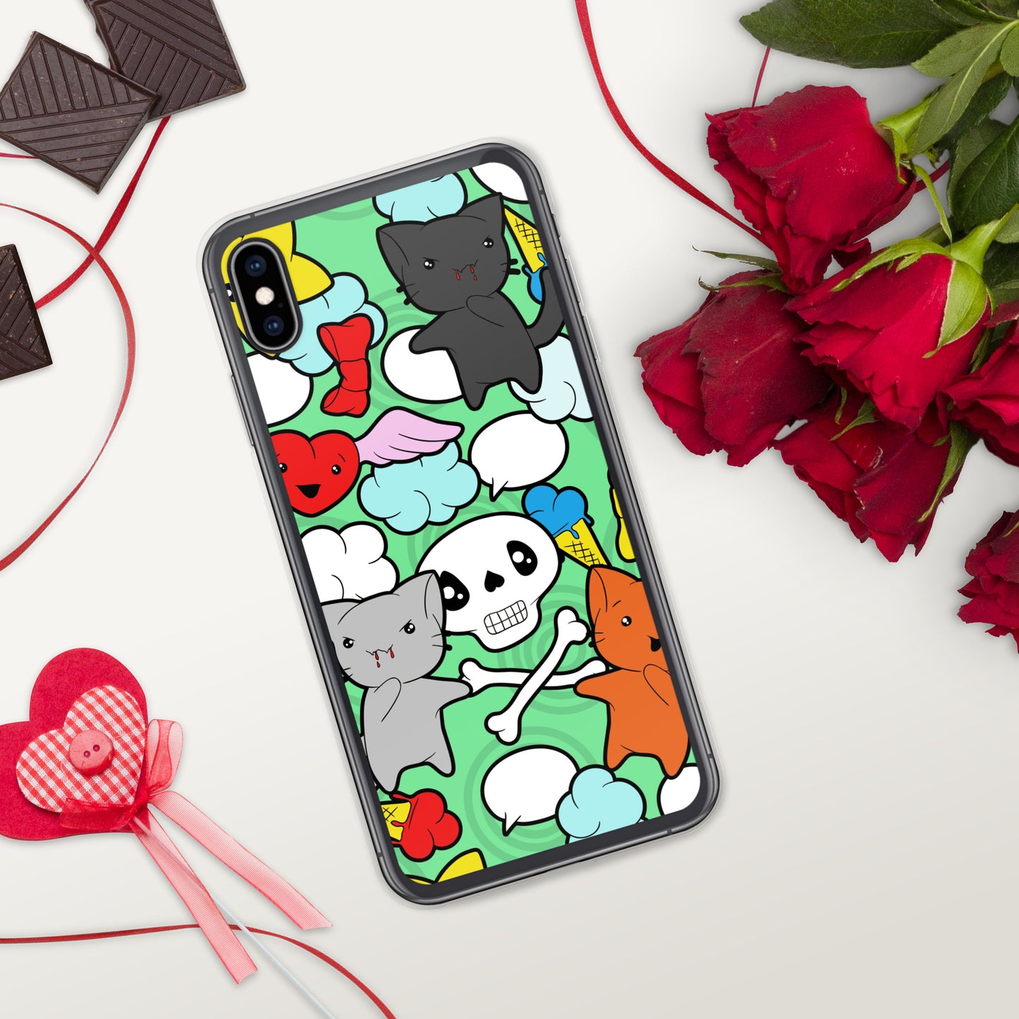 Kawaii Kitties and Skulls iPhone Case