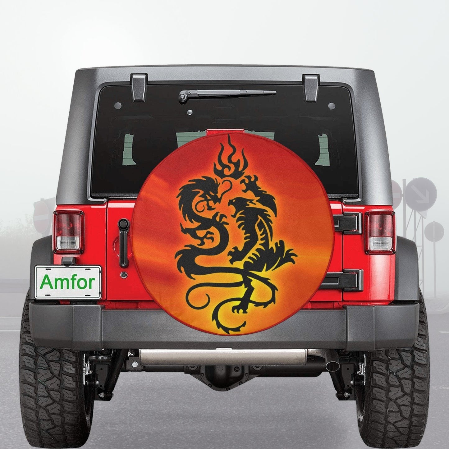 Tribal Tiger and Dragon Spare Tire Cover (Large) (17")