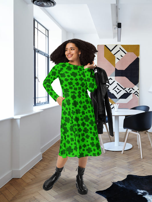 Lucky Clovers Long Sleeve Midi Dress