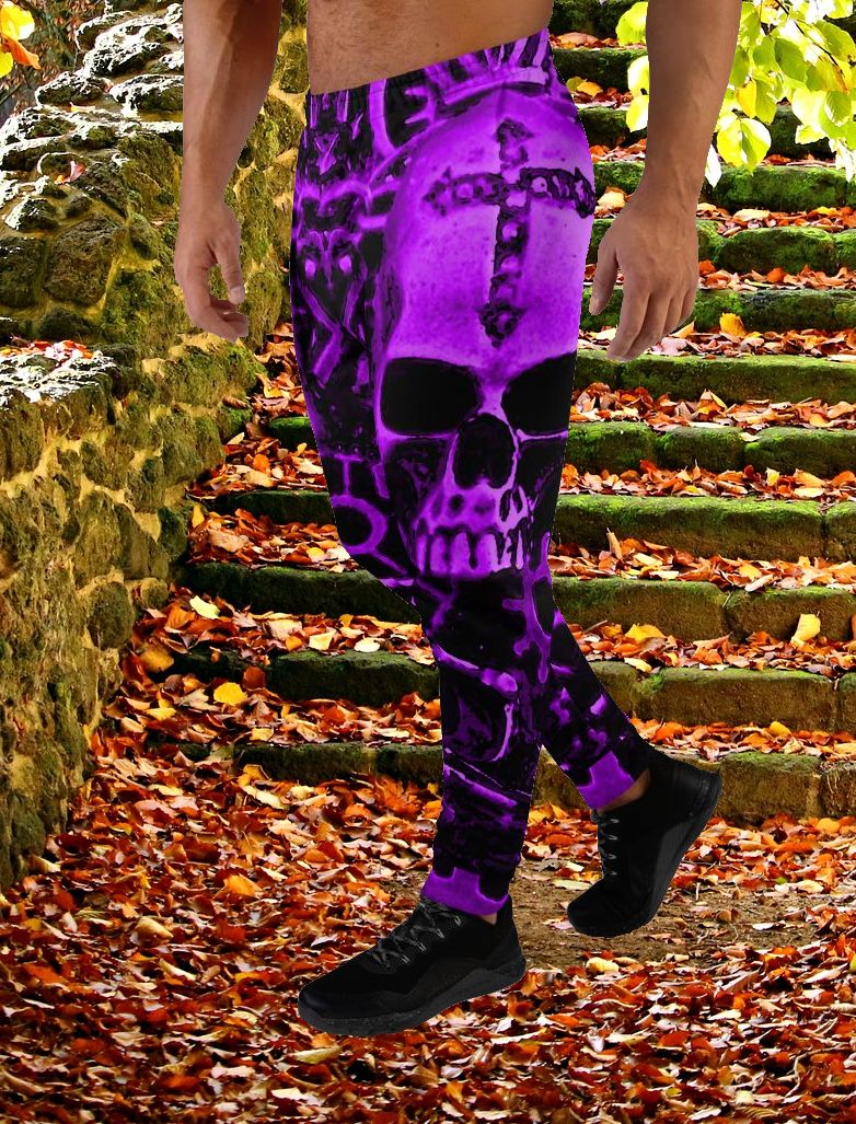 Men's Purple Steampunk Skull Slim Fit Joggers