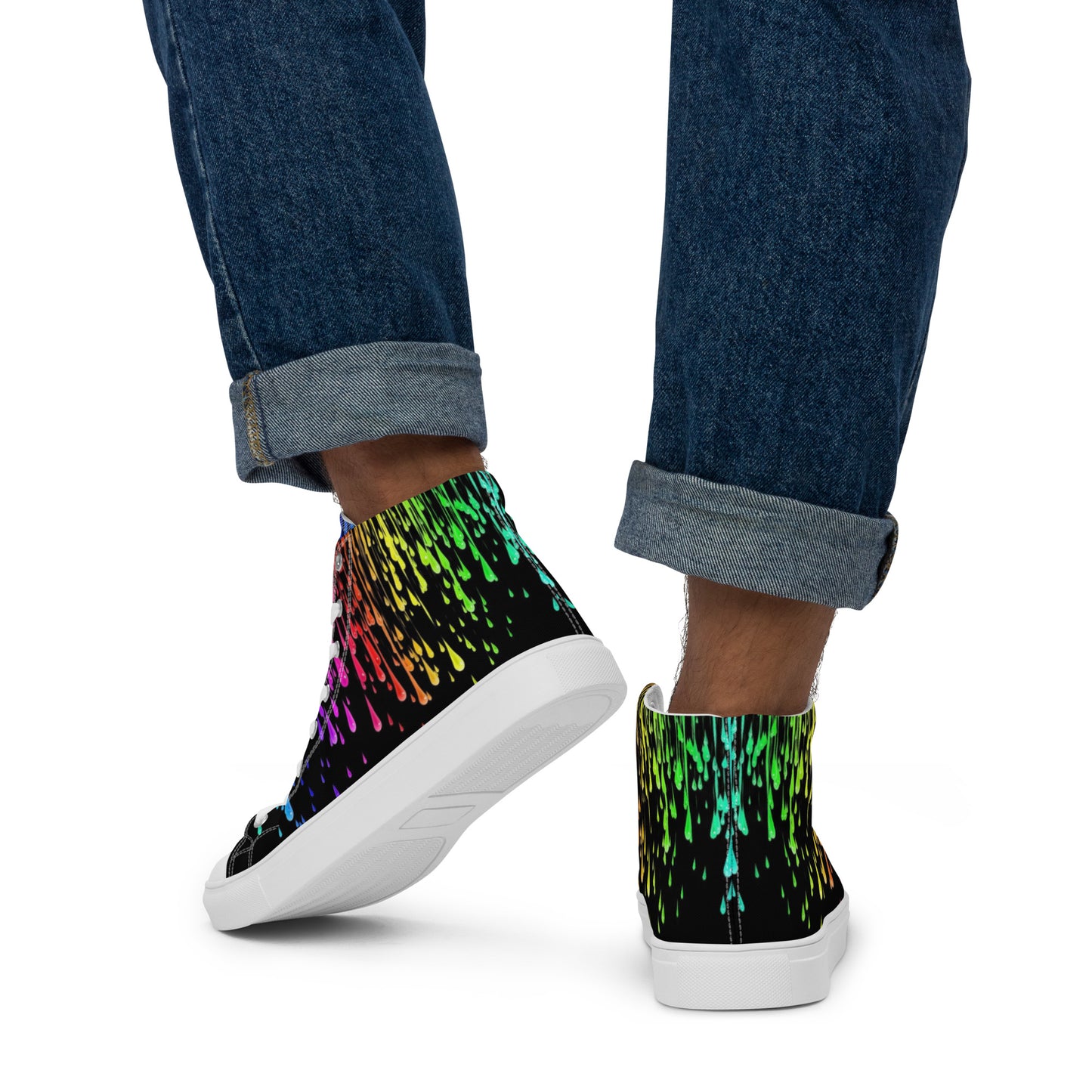 Rainbow Drip Men’s High Top Canvas Shoes