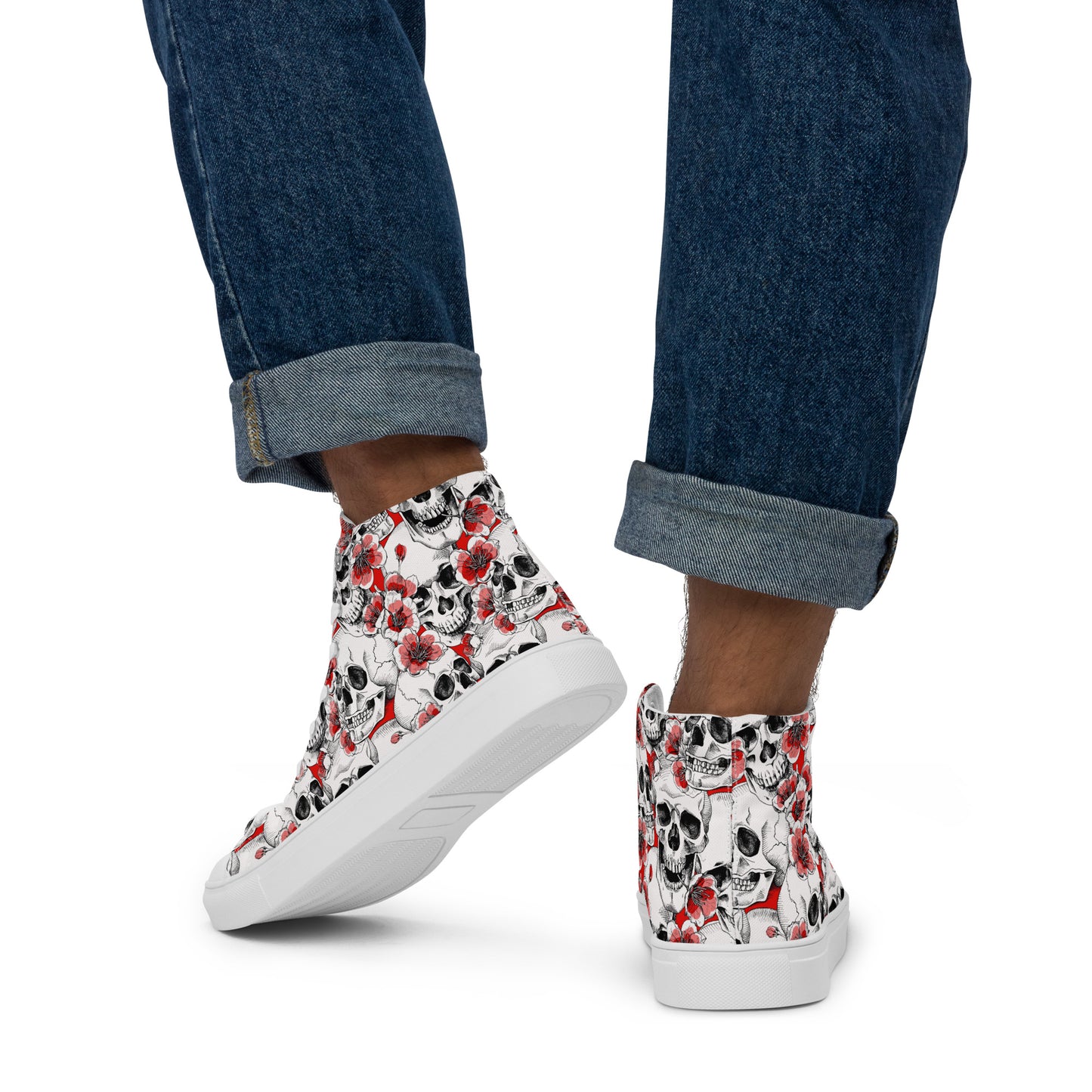 Skulls and Red Flowers Men’s High Top Canvas Shoes