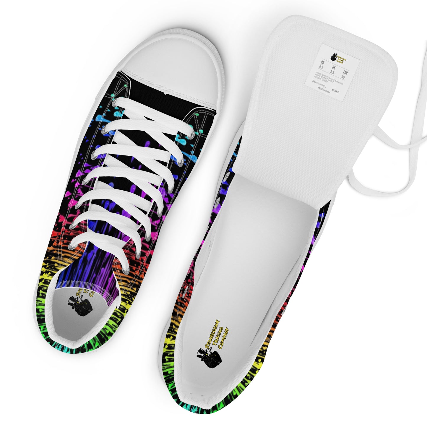 Rainbow Drip Men’s High Top Canvas Shoes