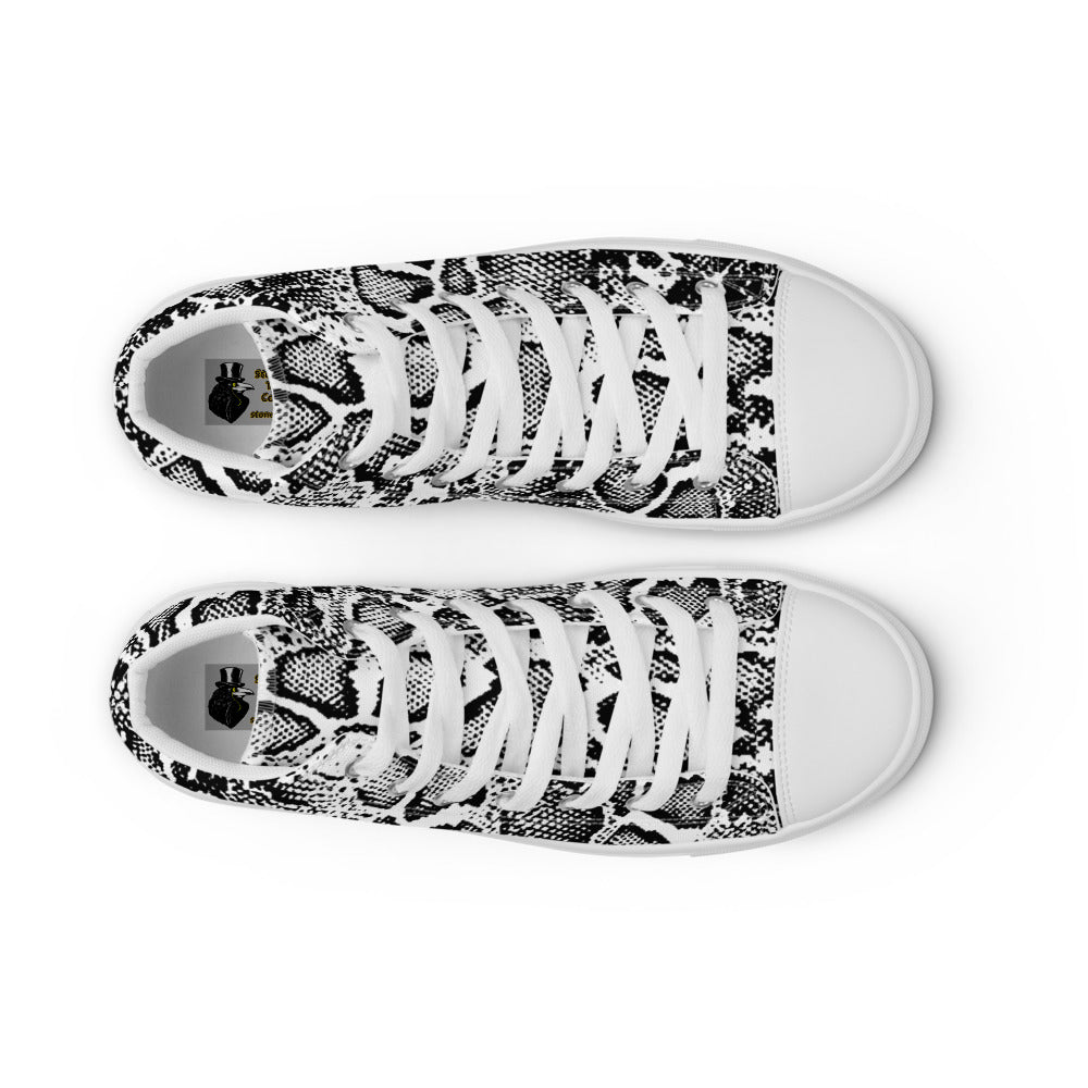 Black and White Python Men’s High Top Canvas Shoes