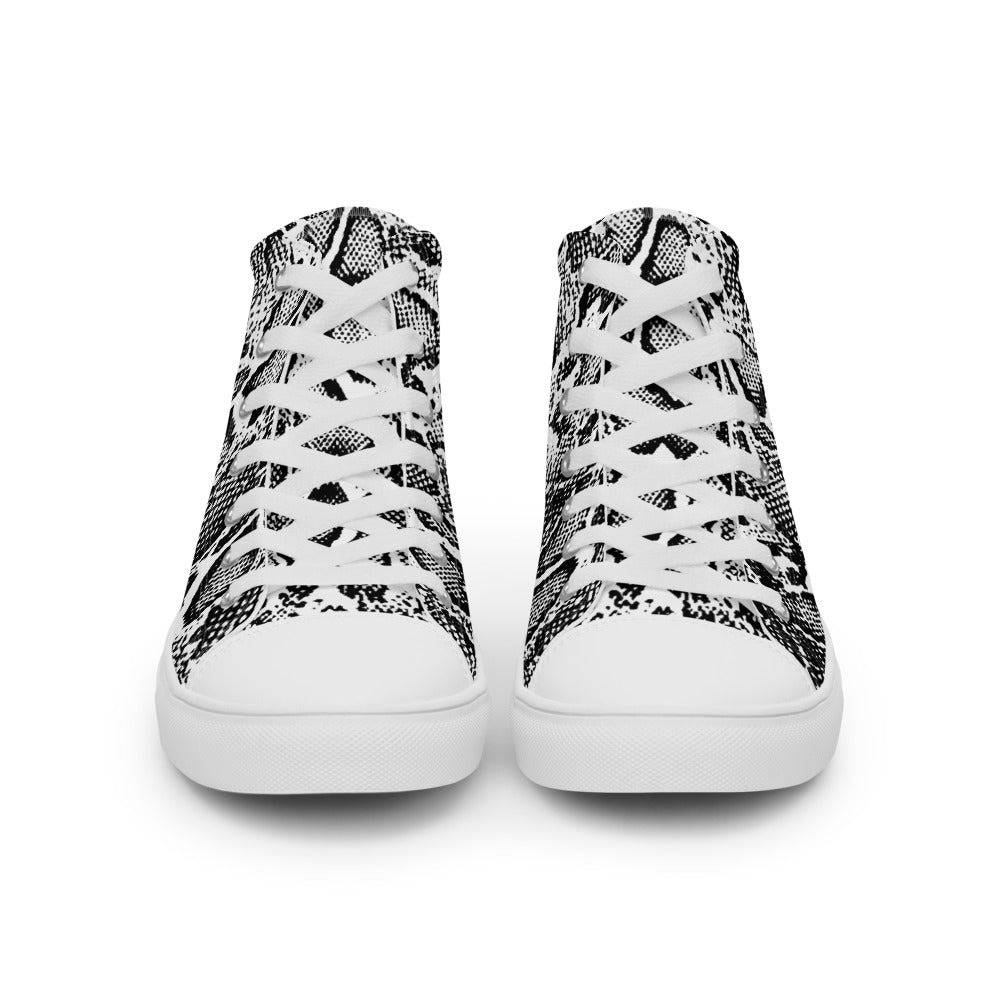 Black and White Python Men’s High Top Canvas Shoes