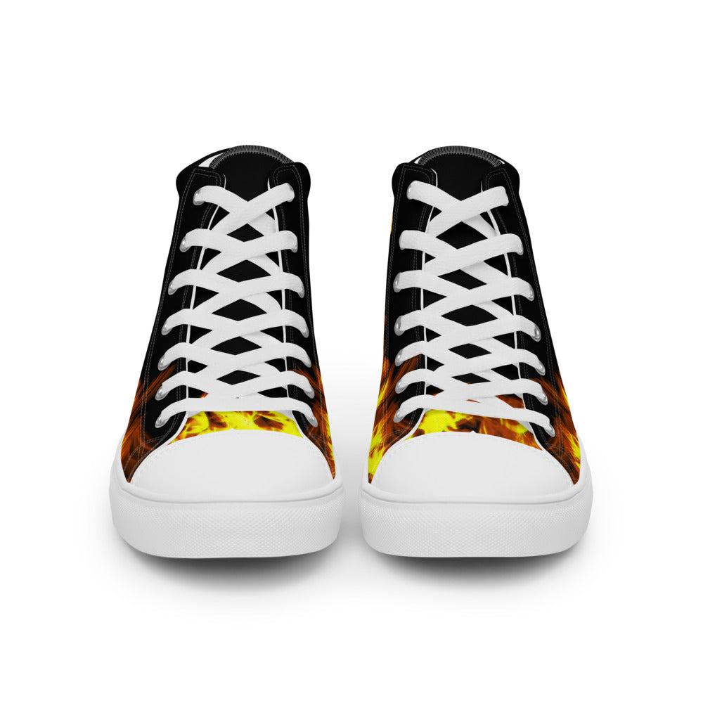 Black Fire Skull Men’s High Top Canvas Shoes