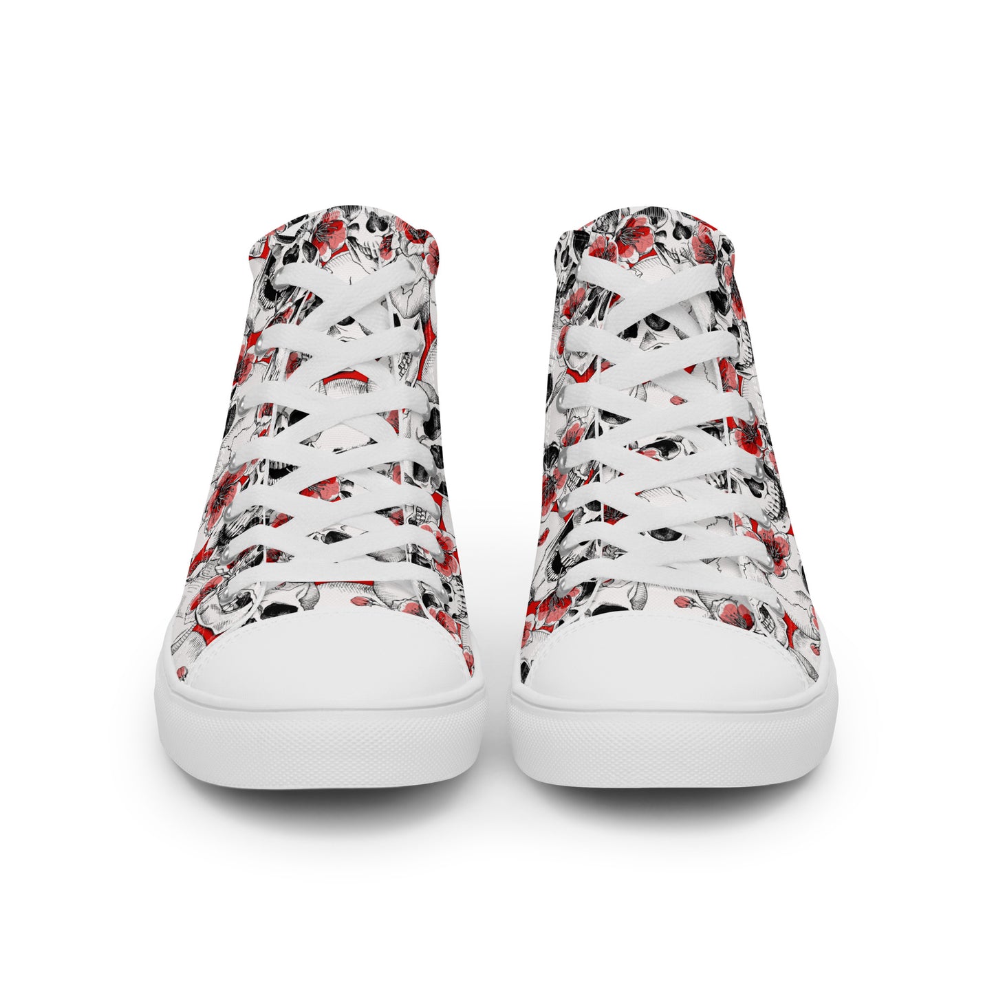 Skulls and Red Flowers Men’s High Top Canvas Shoes