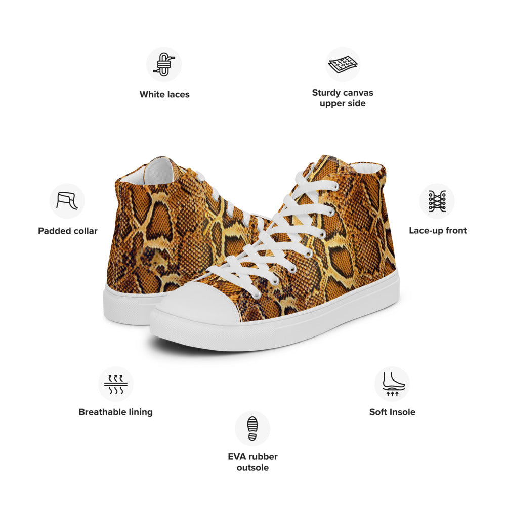 Python Skin Print Men’s High Top Canvas Shoes