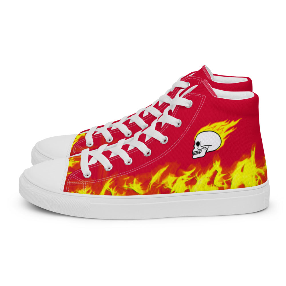 Men’s Fiery Skull High Top Canvas Shoes with Padded Collar