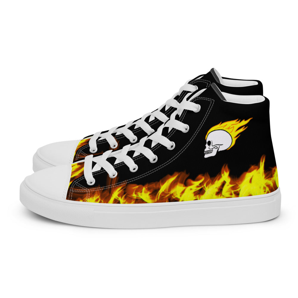 Black Fire Skull Men’s High Top Canvas Shoes