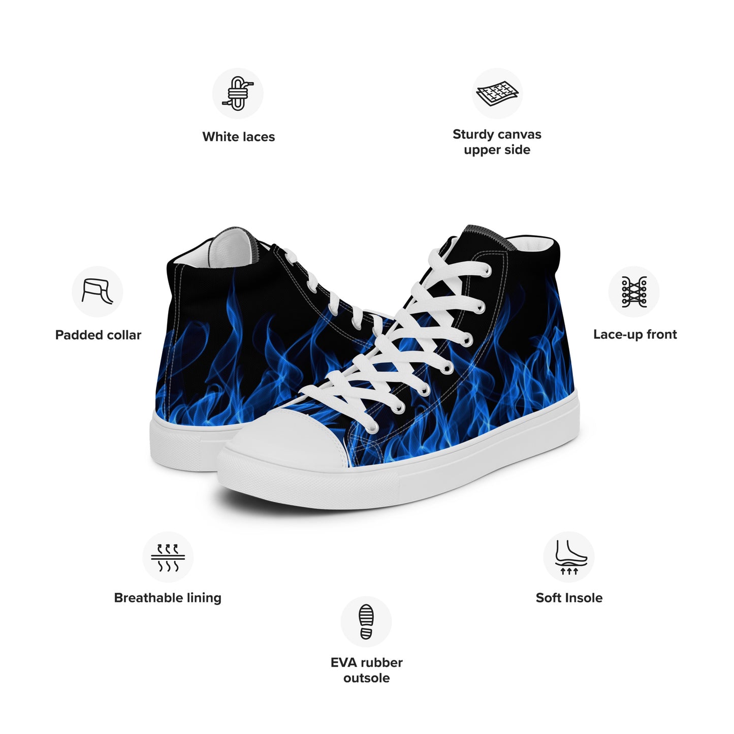 Blue Flame Men’s High Top Canvas Shoes