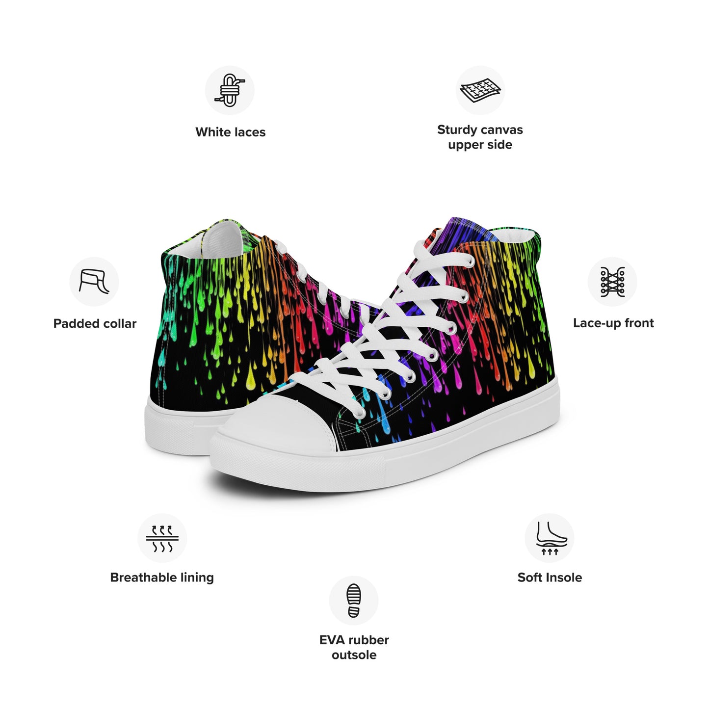 Rainbow Drip Men’s High Top Canvas Shoes