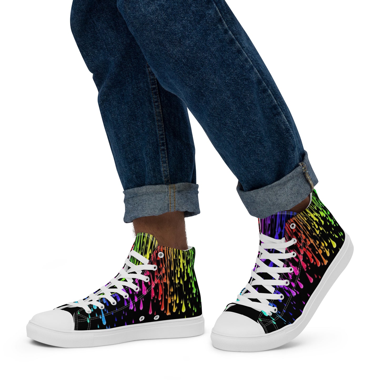 Rainbow Drip Men’s High Top Canvas Shoes