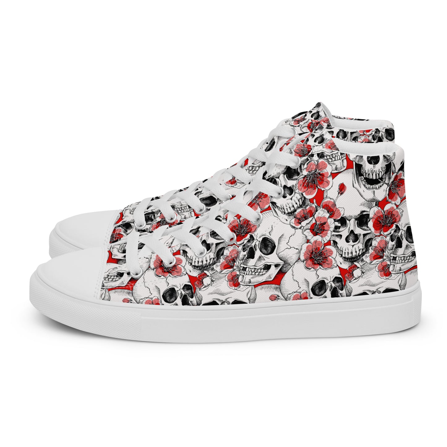 Skulls and Red Flowers Men’s High Top Canvas Shoes