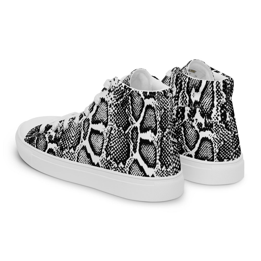 Black and White Python Men’s High Top Canvas Shoes