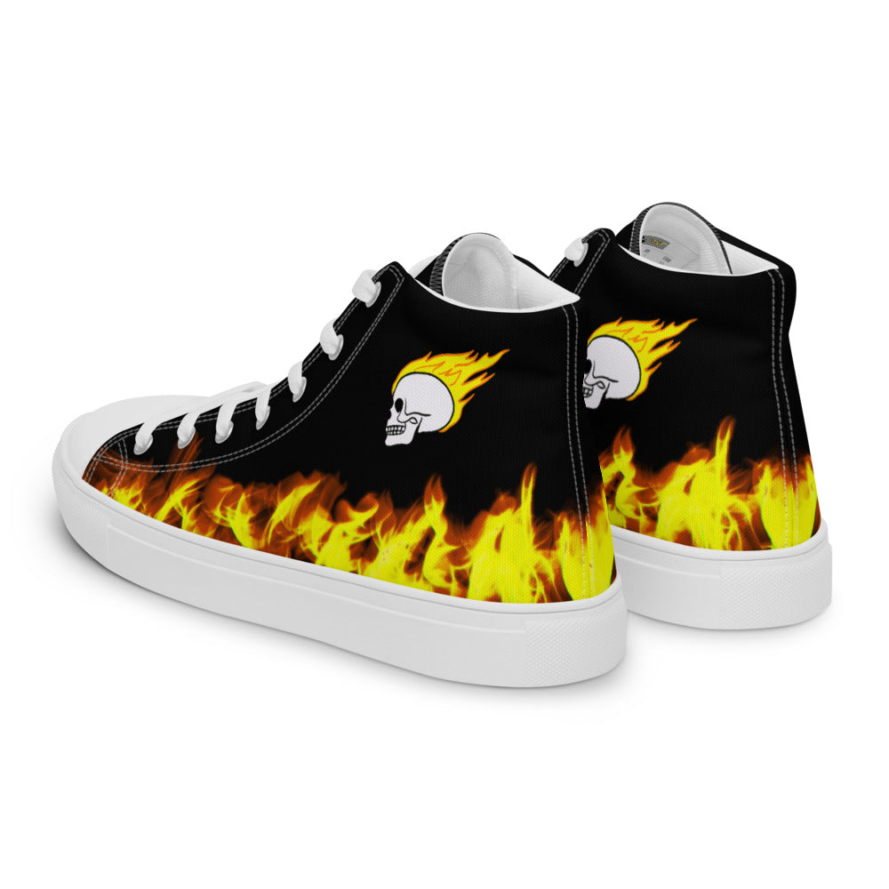 Black Fire Skull Men’s High Top Canvas Shoes