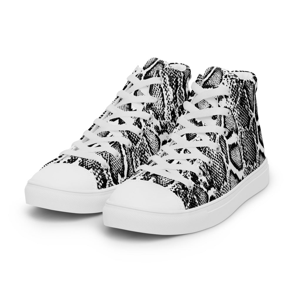 Black and White Python Men’s High Top Canvas Shoes