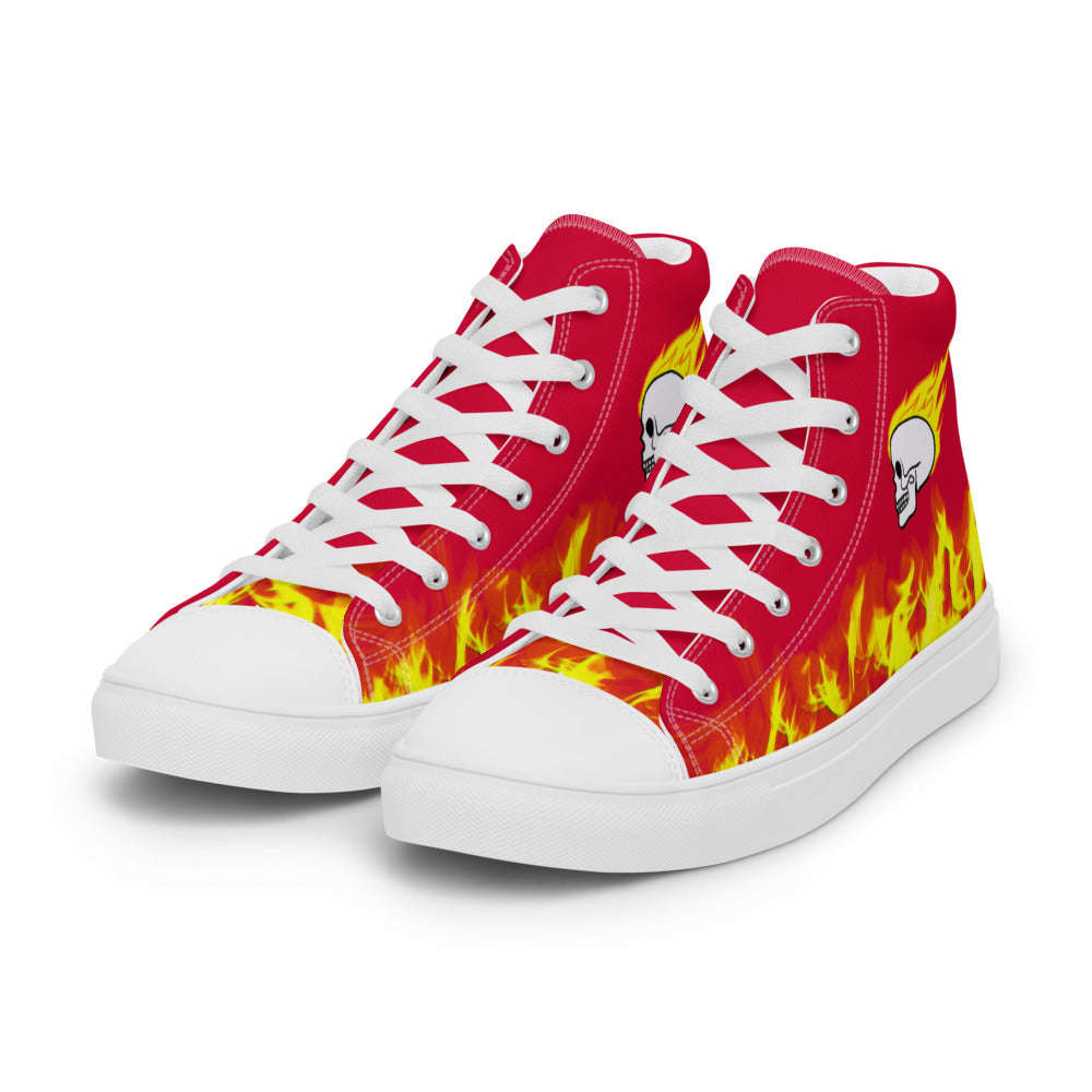 Men’s Fiery Skull High Top Canvas Shoes with Padded Collar