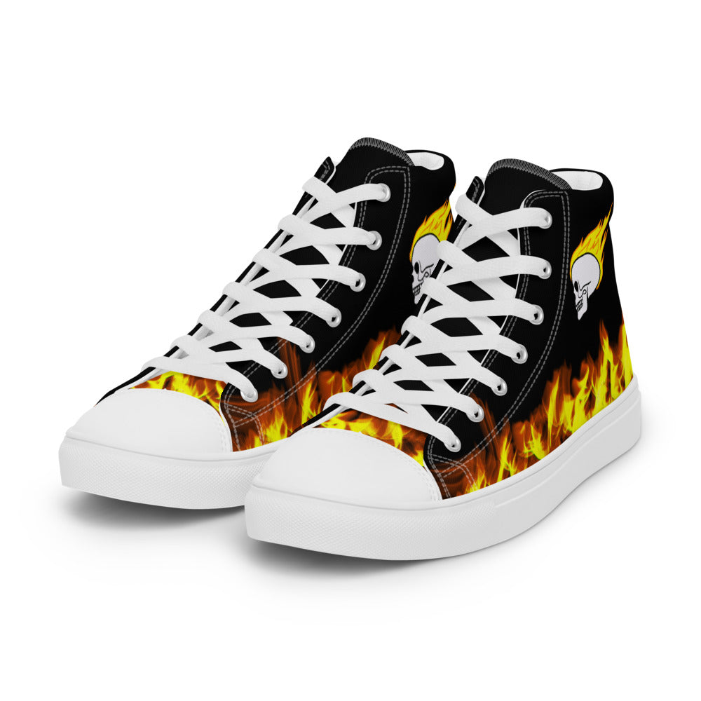 Black Fire Skull Men’s High Top Canvas Shoes