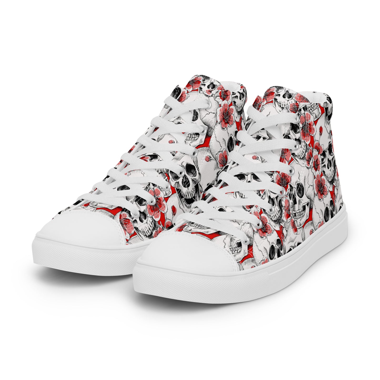 Skulls and Red Flowers Men’s High Top Canvas Shoes