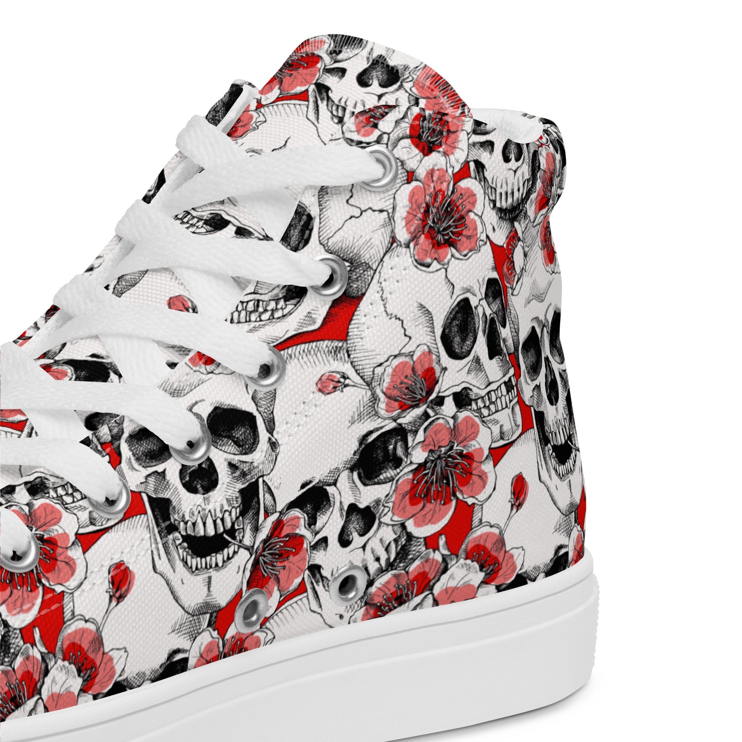 Skulls and Red Flowers Men’s High Top Canvas Shoes