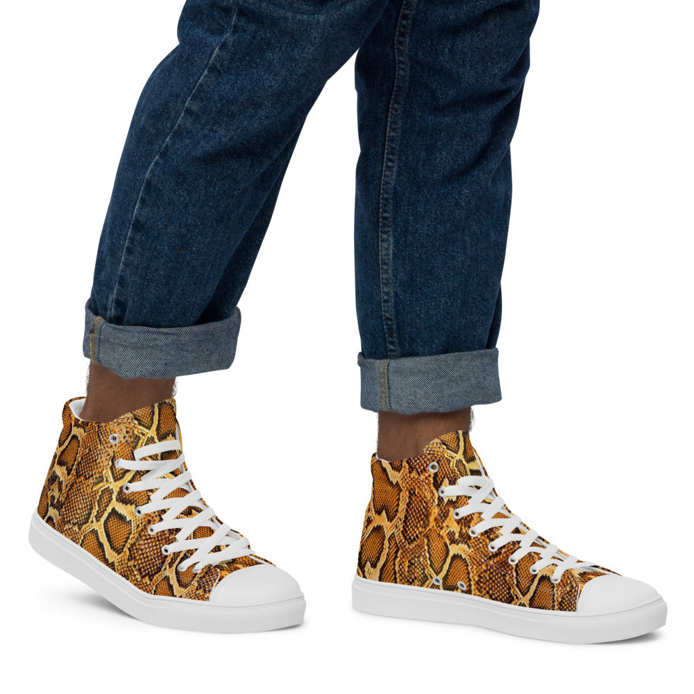 Python Skin Print Men’s High Top Canvas Shoes