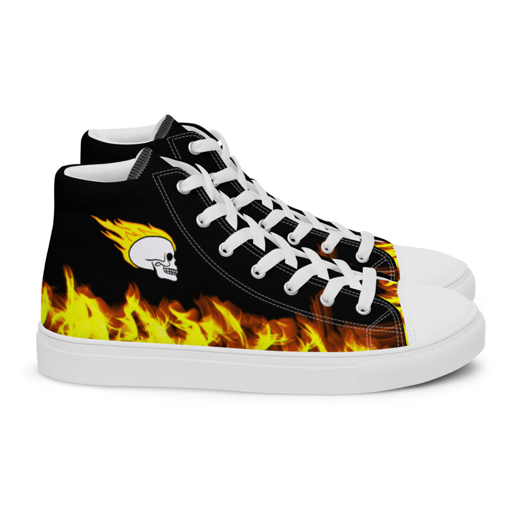 Black Fire Skull Men’s High Top Canvas Shoes