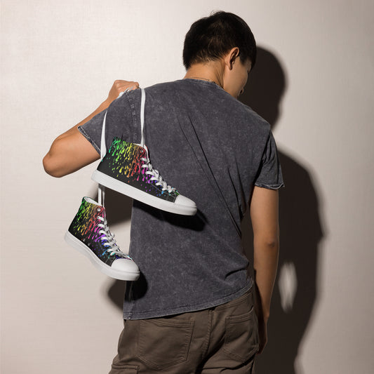 Rainbow Drip Men’s High Top Canvas Shoes