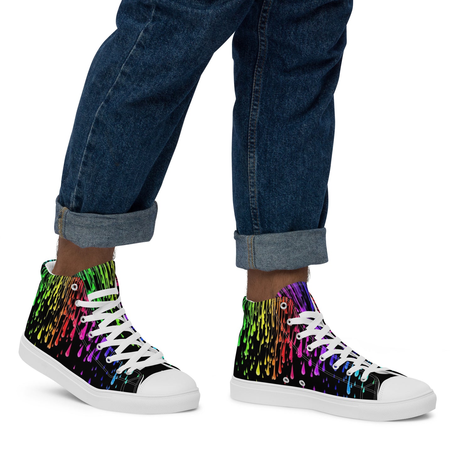 Rainbow Drip Men’s High Top Canvas Shoes