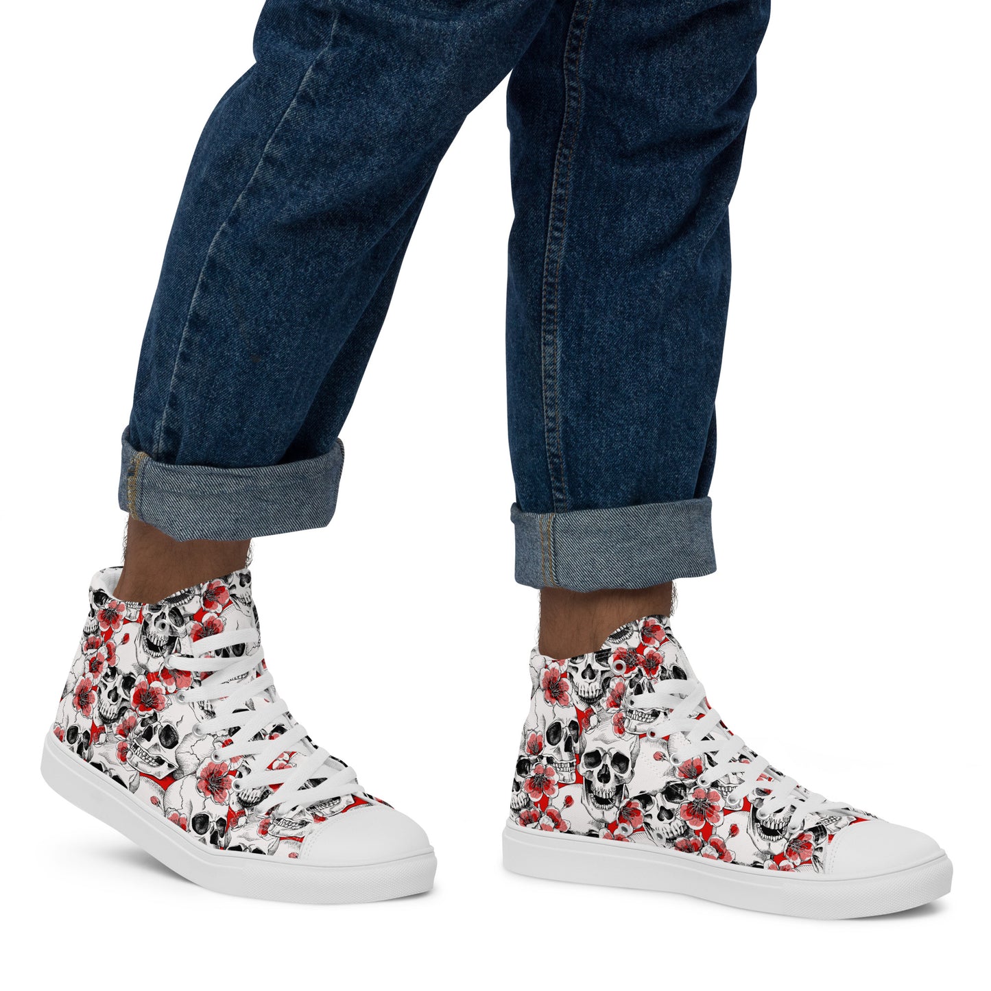 Skulls and Red Flowers Men’s High Top Canvas Shoes