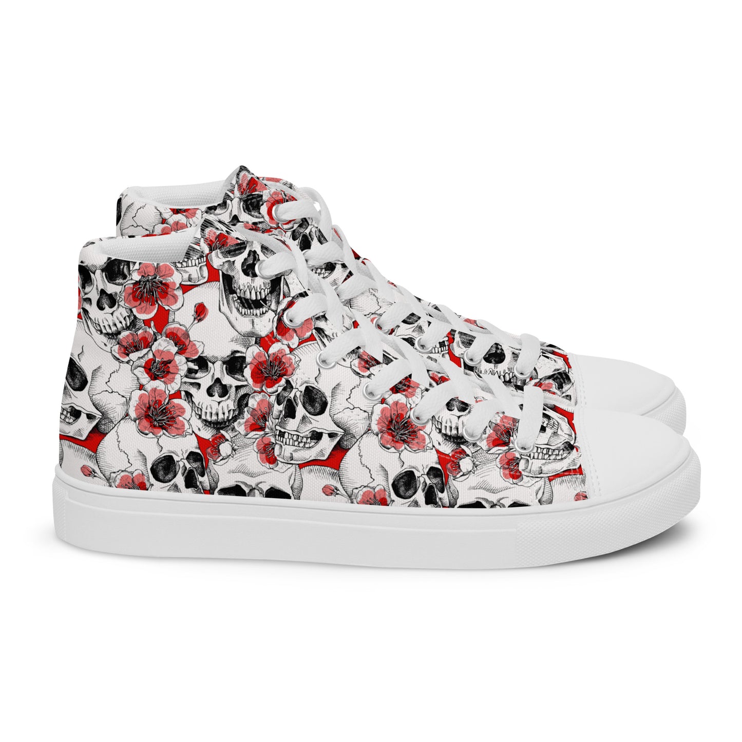 Skulls and Red Flowers Men’s High Top Canvas Shoes