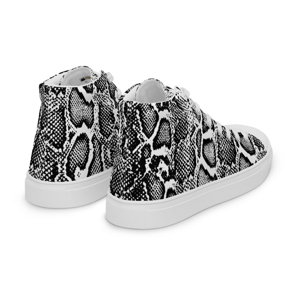 Black and White Python Men’s High Top Canvas Shoes