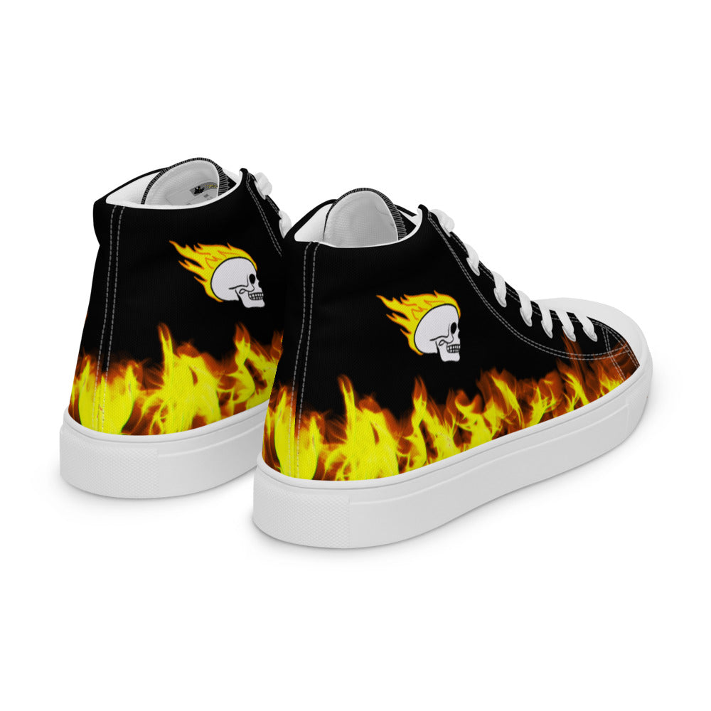 Black Fire Skull Men’s High Top Canvas Shoes