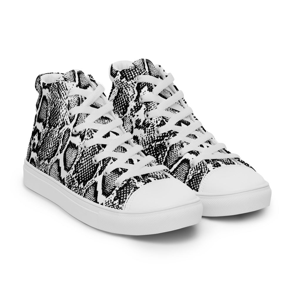 Black and White Python Men’s High Top Canvas Shoes