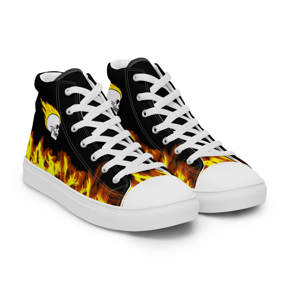 Black Fire Skull Men’s High Top Canvas Shoes