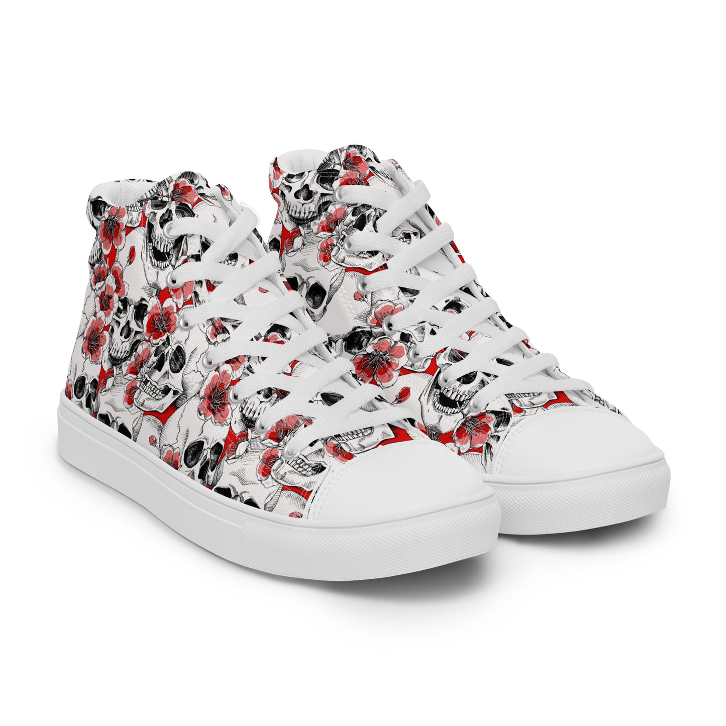 Skulls and Red Flowers Men’s High Top Canvas Shoes