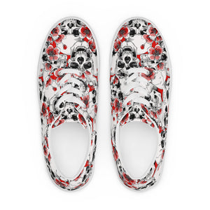 Skulls and Red Flowers Men’s Lace-up Canvas Shoes